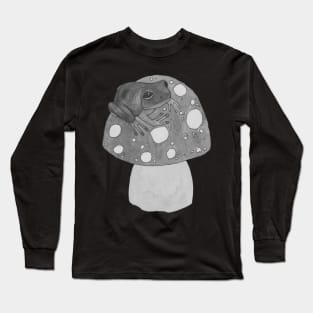 Black and white frog on mushroom Long Sleeve T-Shirt